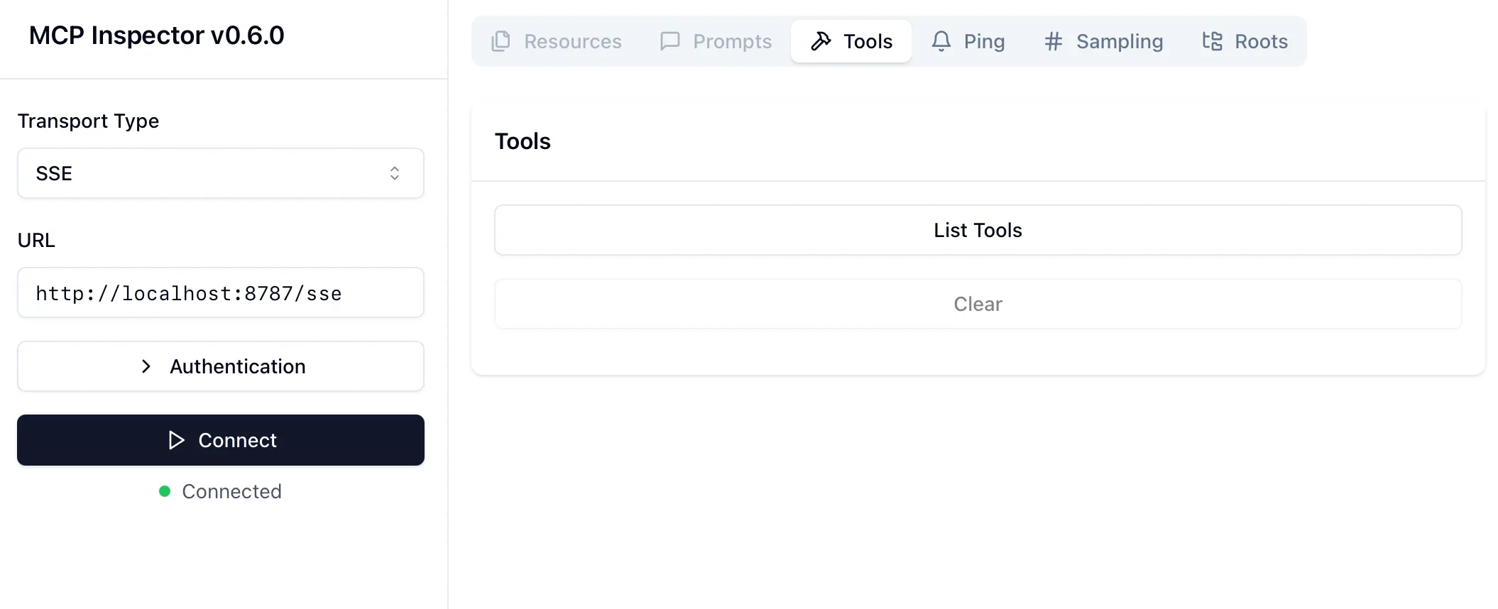 MCP inspector — authenticated